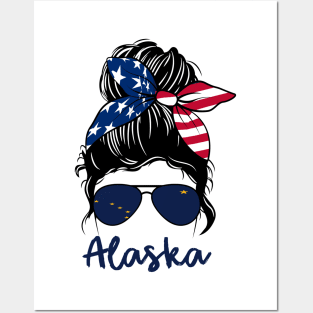 Alaska girl Messy bun , American Girl , Alaska Flag Posters and Art